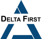 Blue stylized letter A logo on black