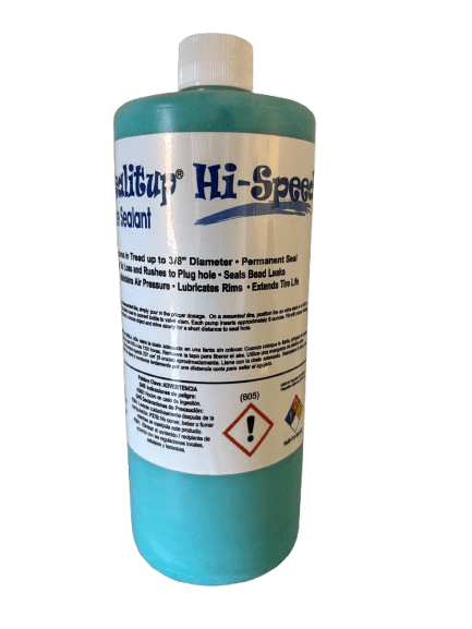 Turquoise bottle of Hi-Speed tire sealant